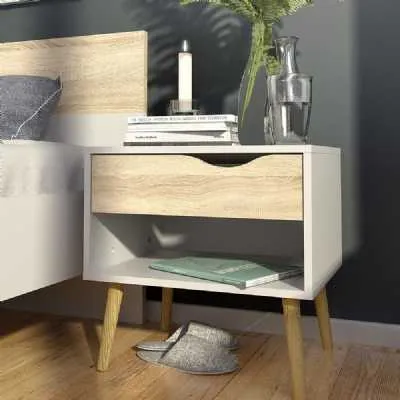 Small White and Oak Finish 1 Drawer Bedside Table