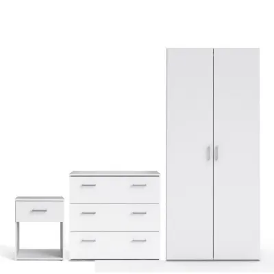 Space Package Bedside 1 Drawer + Chest of 3 Drawers + Wardrobe with 2 doors + 1 drawer in White