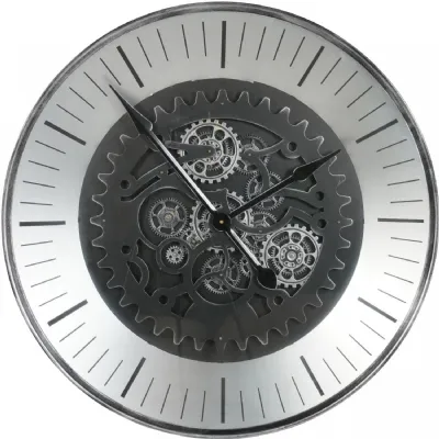 Silver Metal Round Moving Dials Wall Clock 80cm