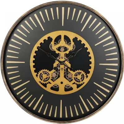 Black Round Wall Clock with Center Moving Cogs 100cm