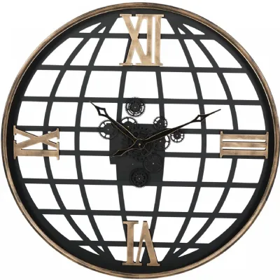 Black Metal Open Globe Wall Clock
