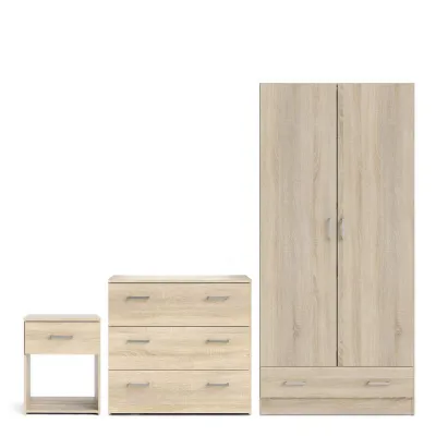 Space Package Bedside 1 Drawer + Chest of 3 Drawers + Wardrobe with 2 doors + 1 drawer in Oak