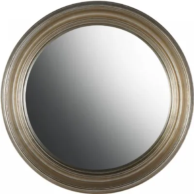 Medium Round Silver Wooden Convex Wall Mirror 70cm Dia