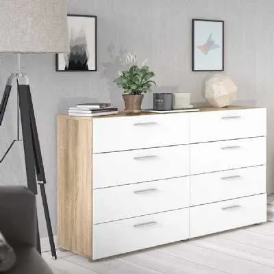 Oak And White High Gloss 8 Drawer Chest