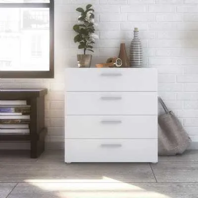 Wide White 4 Drawer Chest With Metal Handles