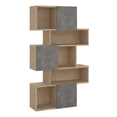 Maze Asymmetrical Bookcase with 3 Doors in Jackson Hickory and Concrete