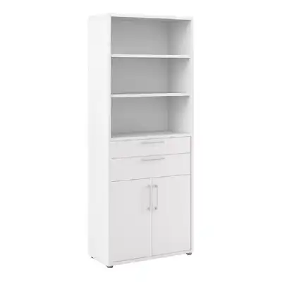 Bookcase 5 Shelves With 2 Drawers and 2 Doors in White