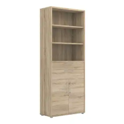 Bookcase 5 Shelves With 2 Drawers and 2 Doors in Oak
