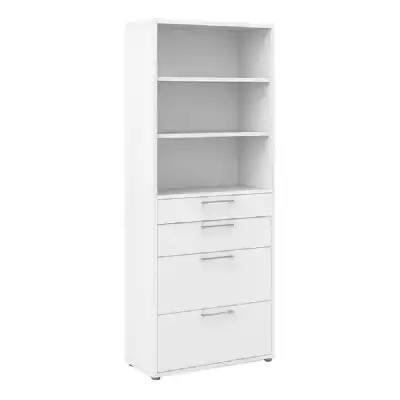 Bookcase 5 Shelves With 2 Drawers + 2 File Drawers in White