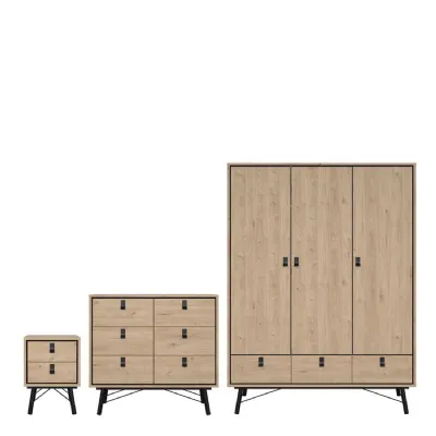 Ry Package Wardrobe 3 doors + 3 drawers + Double chest of drawers 6 drawers + Bedside cabinet 2 drawer in Matt White