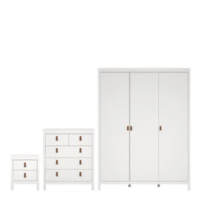 Barcelona Package Bedside Table 2 drawers + Chest 3+2 drawer + Wardrobe with 2 doors in White