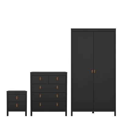 Barcelona Package Bedside Table 2 drawers + Chest 3+2 drawer + Wardrobe with 2 doors in Matt Black