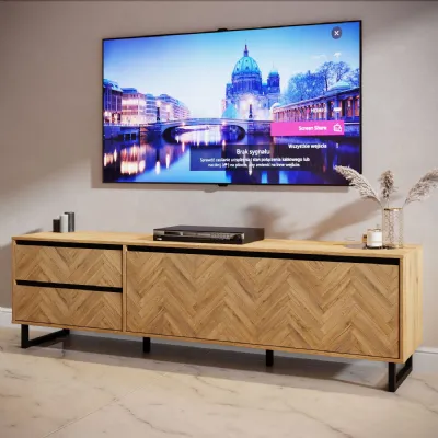 Modern Parquet Oak TV Unit 2 Drawers