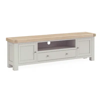 Grey Painted and Washed Oak 190cm Long TV Cabinet