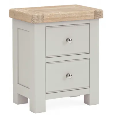 Grey Painted and Washed Oak 2 Drawer Bedside