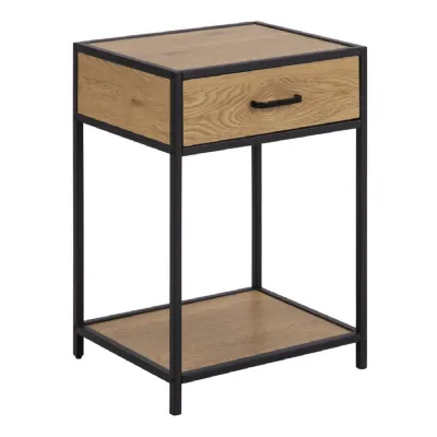 Seaford Bedside Table with 1 Drawer in Black And Oak