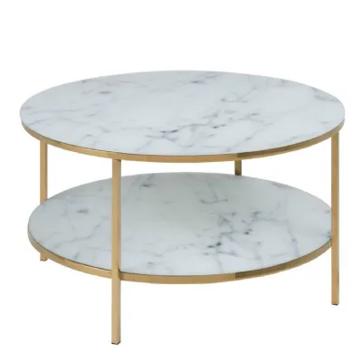 Alisma Round Coffee Table with Marble Effect Top And Gold Legs