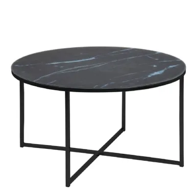 Alisma Round Coffee Table with Black Marble Top And Black Legs