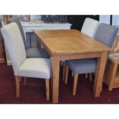 Light Oak Compact 1.2 Extending Table and 4 Fabric Dining Chairs