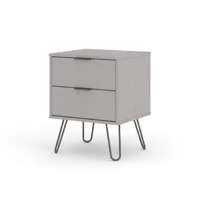 Grey Painted Small 2 Drawer Bedside Cabinet Hairpin Legs Rust Textured Embossed Retro