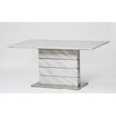 White Marble Effect 160cm Dining Table Stainless Steel Base