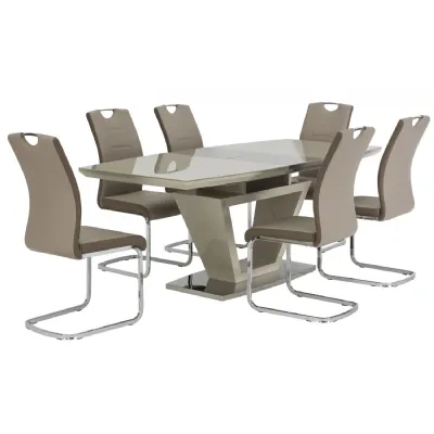 Taupe Gloss Glass Extending Dining Table Set with 6 Chairs