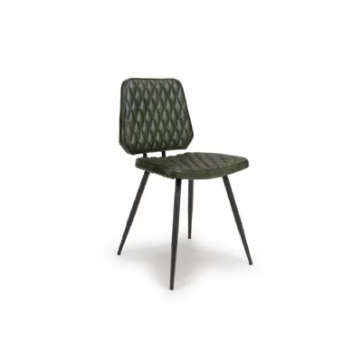 Green Leather Quilted Dining Chair Black Tapered Legs