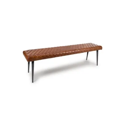 Tan Brown Leather 160cm Large Dining Bench Black Metal Legs