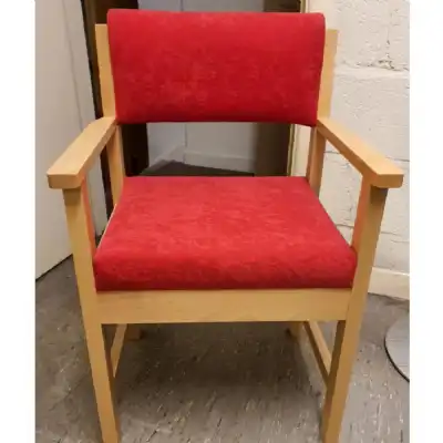Red Fabric Solid Beech Dining Carver Chair