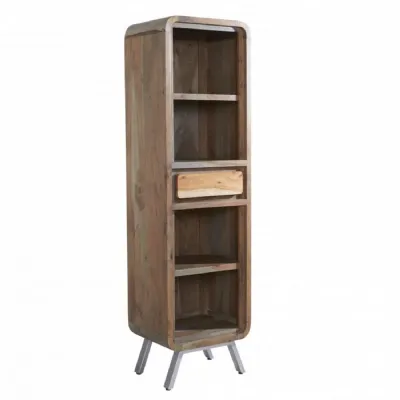 Reclaimed Metal and Hardwood Narrow Bookcase