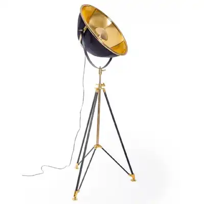 Black and Brass Adjustable Metal Tripod Floor Lamp