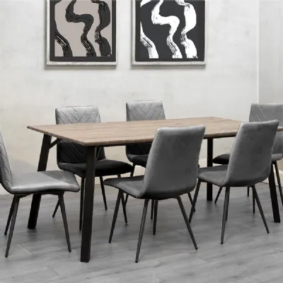 Dining Set 1.8m Oak Finish Table And 6 x Grey Chairs