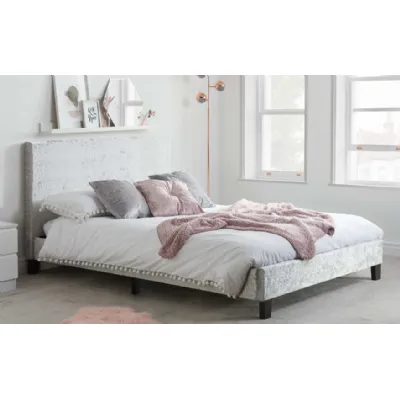 150cm King Size Low End Bed in Steel Crushed Velvet Fabric