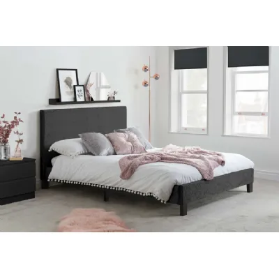 120cm Small Double Low End Bed in Black Crushed Velvet Fabric