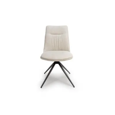 Cream Easy Clean Fabric Swivel Dining Chair Black Metal Legs