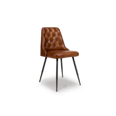 Tan Brown Leather Dining Chair with Black Metal Legs