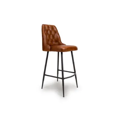 Tan Brown Leather Bar Chair Stool with Black Metal Legs