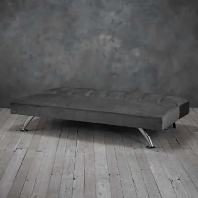 Dark Grey Velvet Fabric Upholstered Sofa Bed on Chrome Silver Legs