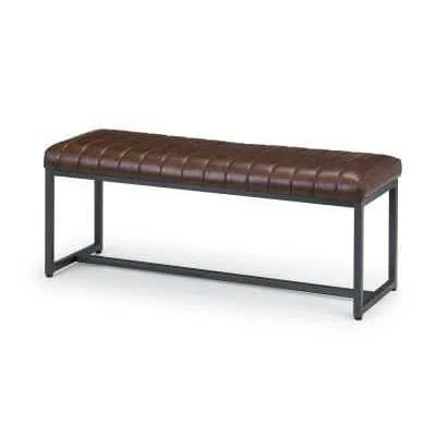 Vintage Brown Faux Leather Upholstered Dining Table Bench 120cm Wide