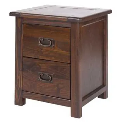 Boston 2 Drawer Dark Wood Bedside Table Cabinet Brass Drop Handles