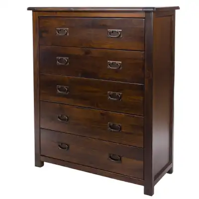 5 Drawer Wide Chest of Drawers Rich Dark Lacquer Finish 115x90cm