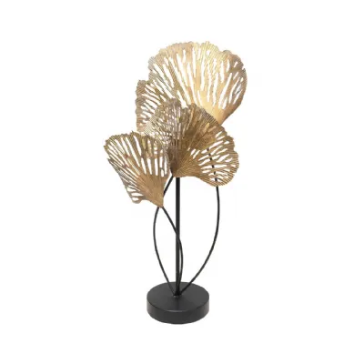 77cm Triple Gingko Leaf Antique Gold Metal Table Lamp