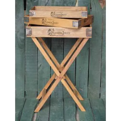 Vintage Style Display Crates Set of 3 Toffee Serving Trays Champagne Butlers Table 85x36x16.5cm