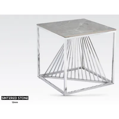 Grey Sintered Stone and Stainless Steel Lamp Table