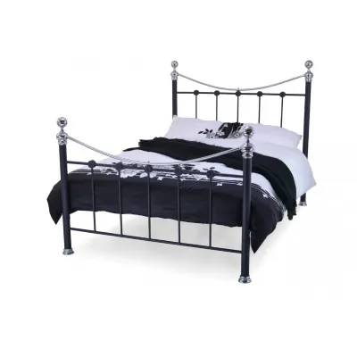 Black Metal Bed with Mesh Base and Chrome Knobs 4ft 6 Double
