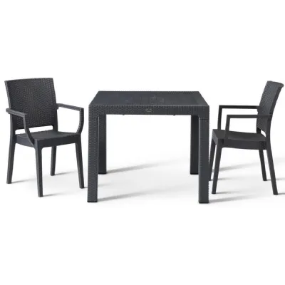 Outdoor 90cm Square Table and 2 Carver Arm Chairs in Polypropylene Anthracite