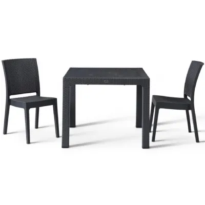 Outdoor 90cm Square Table and 2 Side Chairs in Polypropylene Anthracite