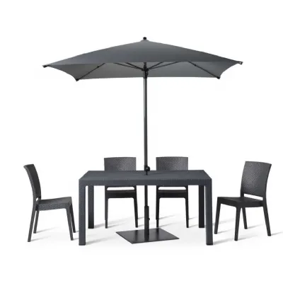 Outdoor 150cm Table and 4 Chairs with Umbrella in Polypropylene Anthracite