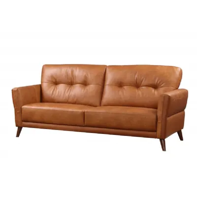 Tan Brown Leather Upholstered 3 Seater Sofa