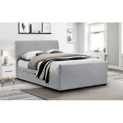 Light Grey Upholstered Double Curved Fabric Bed With Drawers 135cm 4ft6in